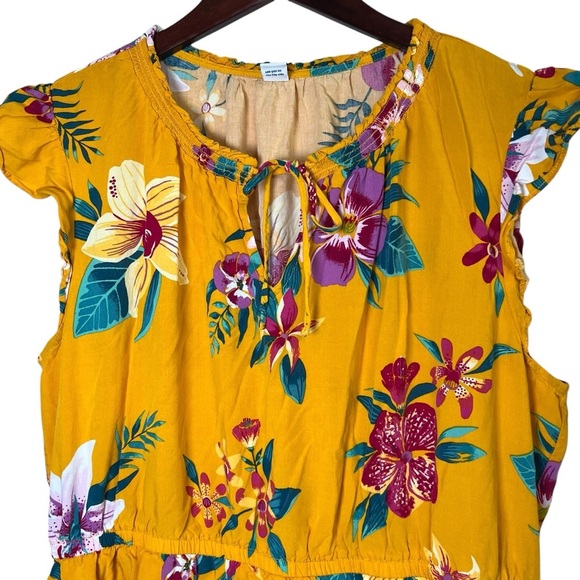 Old Navy Yellow Floral Midi Dress Sz XL Short Flutter Sleeve Casual Boho Flowy - Picture 4 of 11